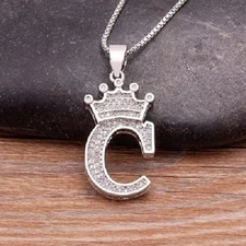 2Ct Round Lab-Created Diamond Crown Letter "C" Pendant 14K White Gold Plated