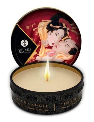 Massage Candle Sparkling Strawberry Wine Shunga Erotic Art 1oz Soy Oil Travel
