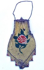 Whiting Davis Yellow Enamel Metal Mesh Evening Purse with Rose AS IS