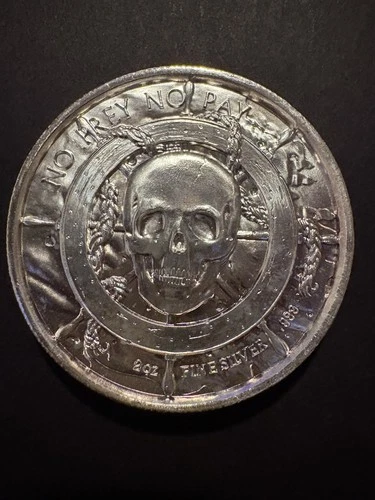 2 Ounce .999 Fine Silver Skull & Shipwreck Round Bullion.