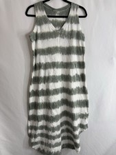GAP Tie-Dye Sleeveless Midi V-Neck Green & White Striped Cotton Dress, size M
