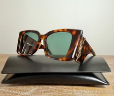 Saint Laurent SL M119 002 Oversized Square Sunglasses 54mm Havana/Green Lens