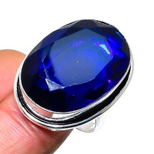 London Blue Topaz Gemstone Handmade 925 Sterling Silver Jewelry Ring Size 8