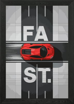Rotes Auto rast auf der Strecke gerahmtes Wandbild Poster Leinwanddruck Bild