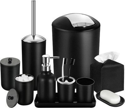 ALPIRIRAL Black Bathroom Accessories Set, 10Pcs Black+silver 