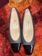 Etienne Aigner Women's Shoe. Pump Block Heel. Patent Leather Toe/Gray Fabric 8