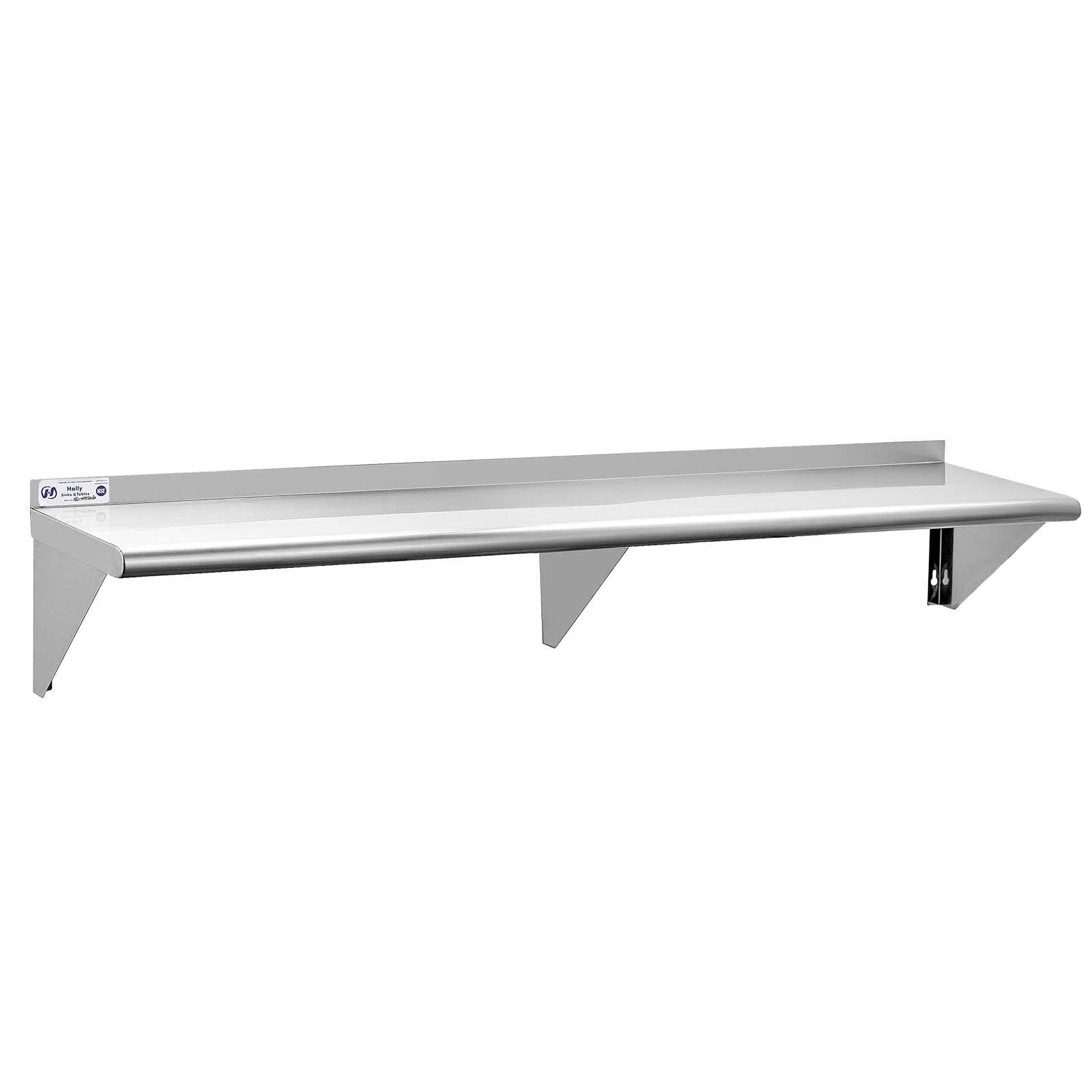 Hally NSF Commercial 12x72 Inch Stainless Steel Shelf 345 lb Wall Mount