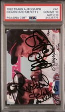 DALE EARNHARDT & RICHARD PETTY 1992 Traks DUAL ON-CARD Autograph PSA 10 AUTO 10