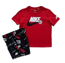 Boys Size 5 Nike 2 Piece Set NWT Red Graphic Tee  Black Logo Shorts Outfit