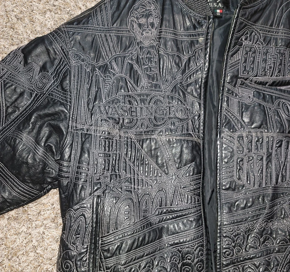 Chaqueta de cuero vintage Max EE. UU. bordada Hip Hop Y2k años 90 genuina talla 4X genial Foto 3 de 4