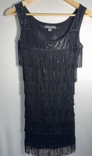 XXI Black Sequin Fringe Flapper Mini Dress Gatsby Cocktail Party Small
