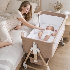 Baby Bassinet Bedside Crib Sleeper w/ Wheel Adjustable Height for Infant Newborn
