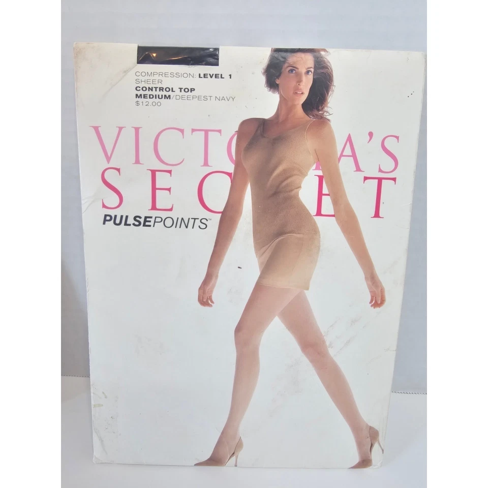 3 Pr - VTG Victoria's Secret Pantyhose - NOS - 1-M BLK, 1-M CRM, 1-M NAVY - Image 2 of 4