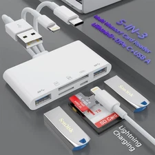5-in-3 SD TF Memory Card Reader for iPhone iPad with USB OTG & Charging Port,...