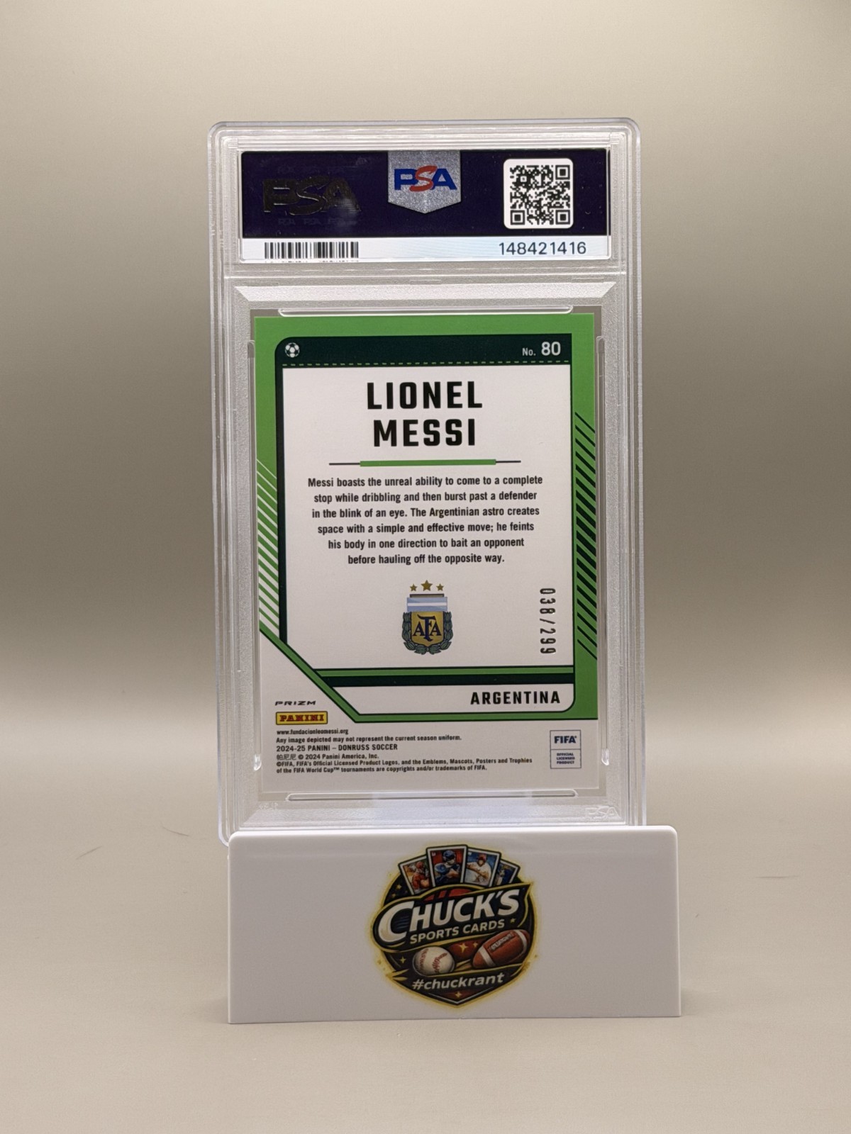 2024-25 Panini Donruss FIFA Lionel Messi Red Optic PSA 10 /299 #80 Argentina view 2