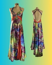 VTG Y2K Prom Dress Backless Watercolor Beaded Floral Cheetah  Bright Colors Sz 8