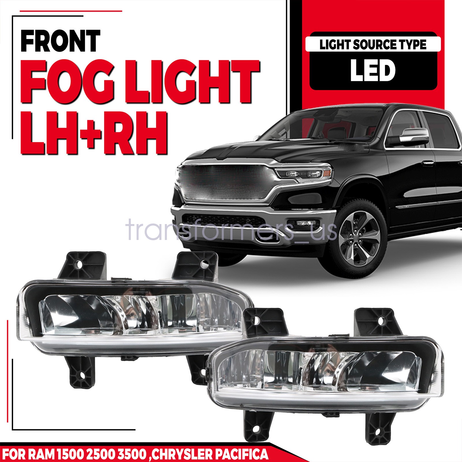 For Ram 1500 2020-2025 LED Fog Light Left+Right Side Front With Bulb(s) 2PCS