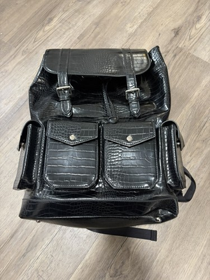 #ad Allure County Black Leather Alligator Print Backpack Voyager Streetwear Bag $199.99