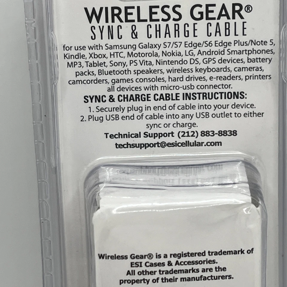 Wireless Gear Micro USB Sync & Charge Cable 10ft Black G0287 Brand New Sealed - Image 3 of 4