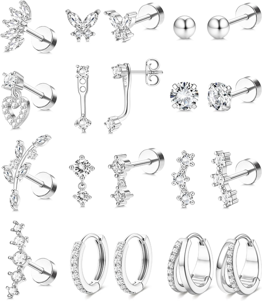 Ohrringe Gold Set Damen Chirurgenstahl Hypoallergen Ohrstecker & Creolen Gold Si-image