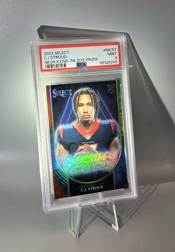 PSA 9 #'d 4/25 (RC) C.J. Stroud Neon Icons Tie Die Prizm 2023 Panini Select SSP