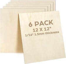 Basswood Sheets, 6 Pack, 12 X 12 X 1/16 Inch, Plywood Sheets with Smooth Surf...