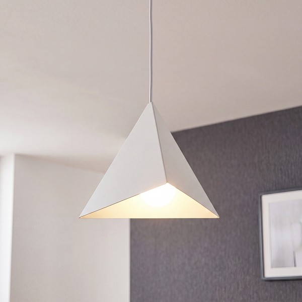 Pendelleuchte Weiß E27 Ø23 Cm Modern Dreieck HäNgeleuchte Decke Lampe Innen-image