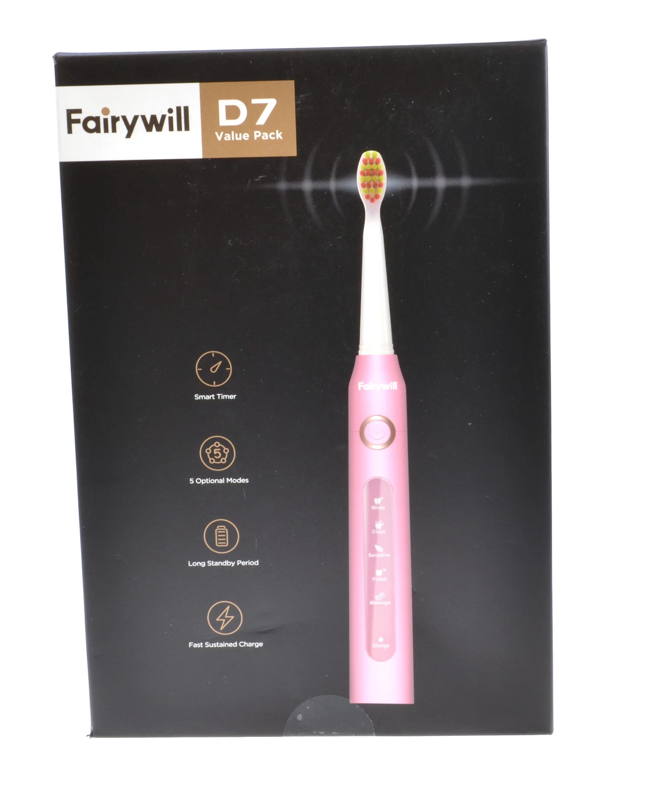 Electric Sonic Toothbrush Fairywill D7 Pink 5 Modes Travel Case  8 Heads  - Picture 2 of 9