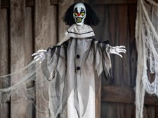 Hanging Animated Black and White Clown 35.6" Halloween Circus Carnival Haunted