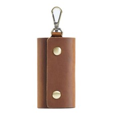 LEATHER Car Key Chain Ring Keys Holder Pouch Case Wallet Organizer Bag Brown USA