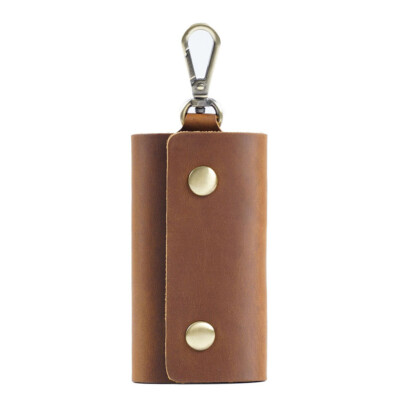 LEATHER Car Key Chain Ring Keys Holder Pouch Case Wallet Organizer Bag Brown USA