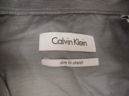 Calvin Klein Size 14 1/2 32/33 Men Gray Long Sleeve Slim Fit Button Up Shirt 091 - Picture 8 of 11