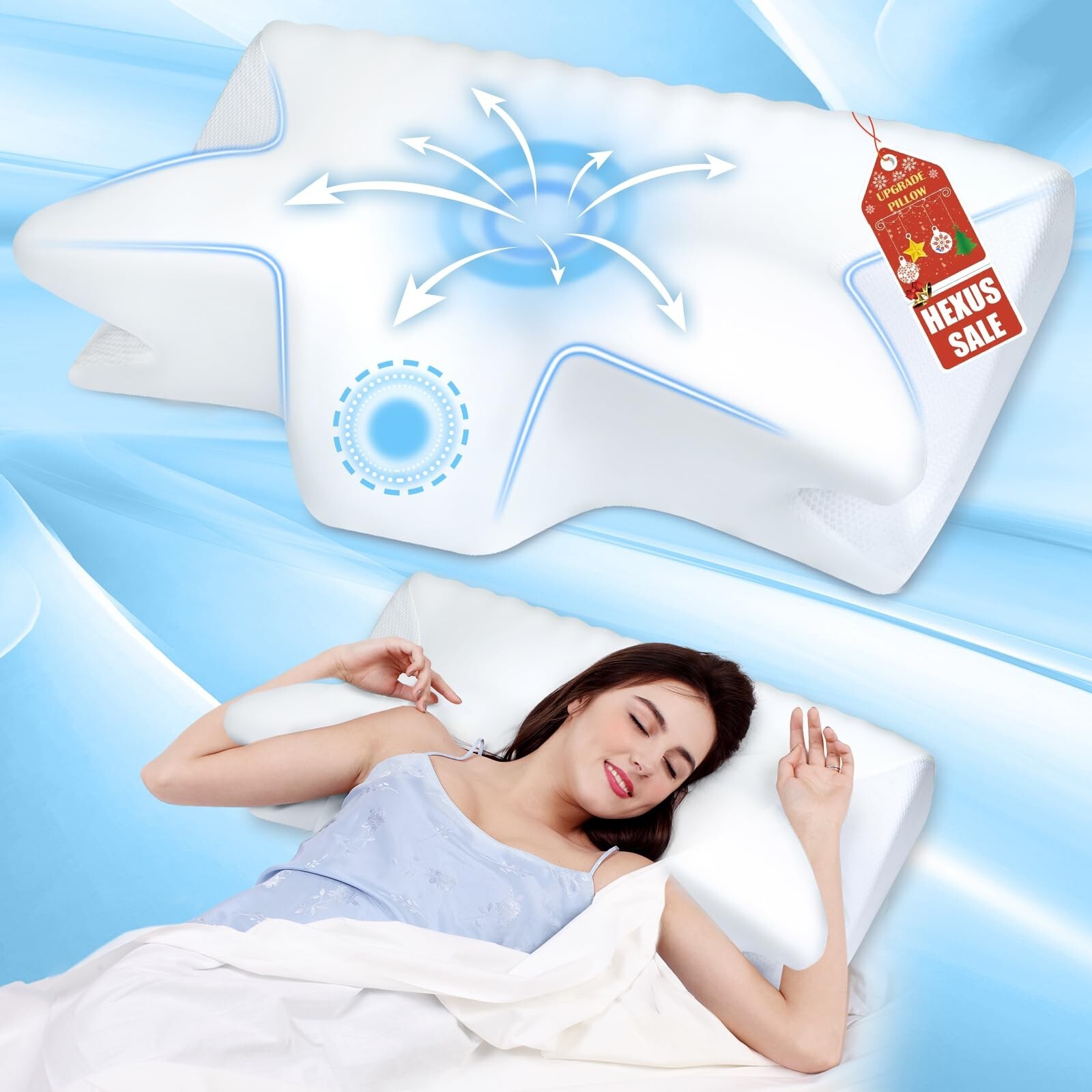 Hexus Cervical Neck Pillow for Neck Pain Relief, Memory Foam Pillows Contour ...