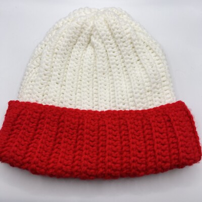 Winter Hat Crocheted Handmade Beanie Red And White Christmas Holiday New