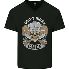 Dont Mess With the Chef Cooking Skull Mens V-Neck Cotton T-Shirt