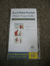 4X6 THREE POCKET PHOTO PAGE REFILLS 10 SHEETS HOLD 60 4X6 PHOTOS MADE IN THE USA
