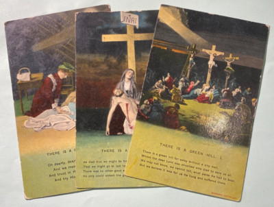 3 POSTKARTEN ES GIBT EINEN GRÜNEN HÜGEL - BAMFORTH & Co LIEDKARTE 4627 1/2/3 RELIGIÖS