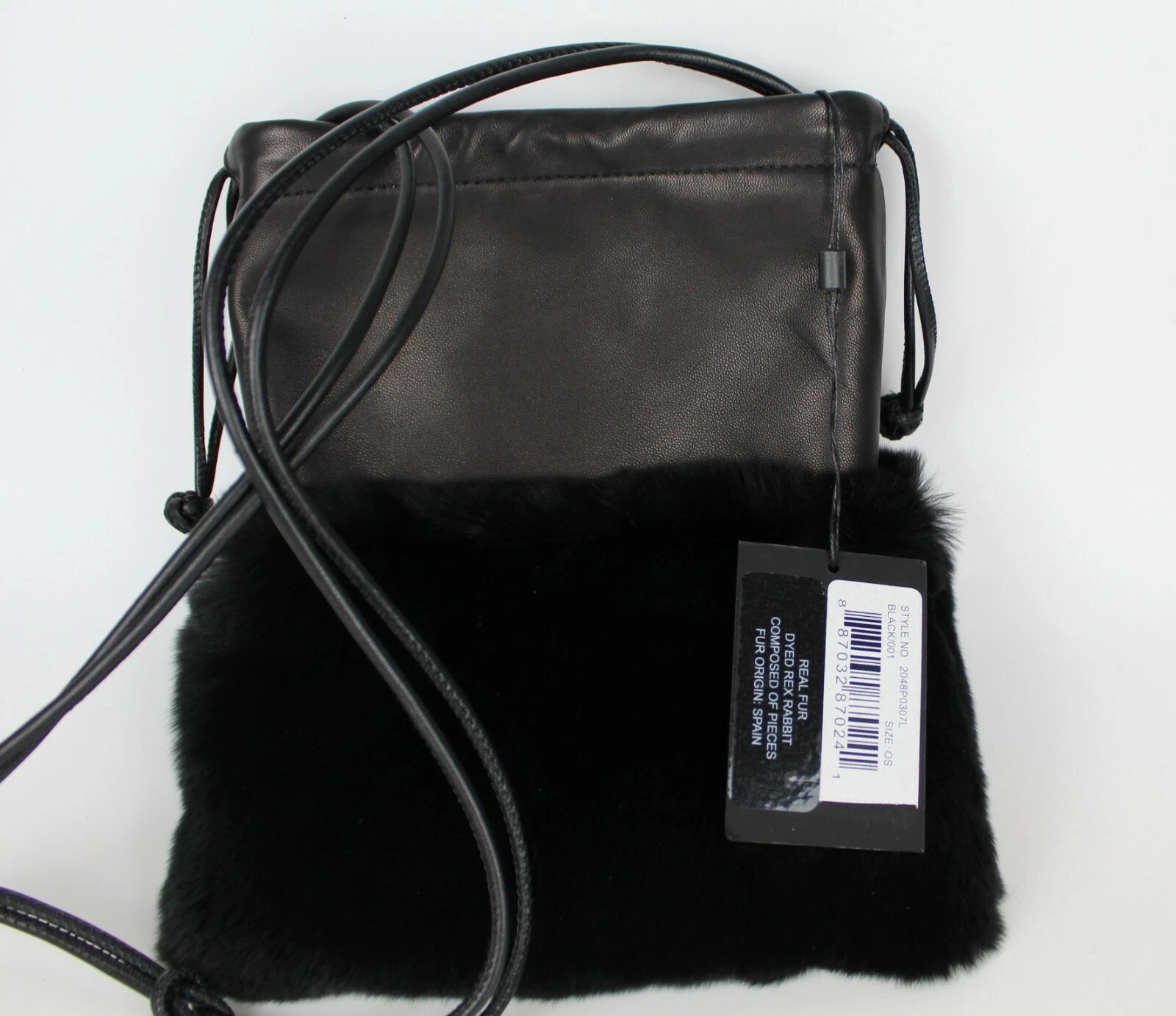 NUOVO Alexander Wang Borsa a tracolla in pelle di pelliccia di coniglio pochette nero $695