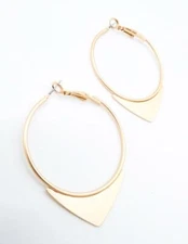 UNIQUE Geometric Mat Gold Flat Triangle Circular Ring Spring Latch Hoop Earrings