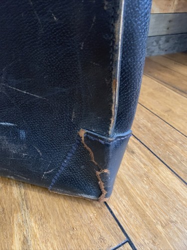 Vintage 1920s Black Leather Suitcase Travel Train Case Luggage Straps Antique - Picture 11 of 21