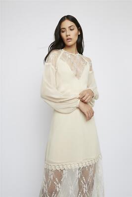 Glamorous Lace Detail Long Sleev Maxi Dress in Champagne
