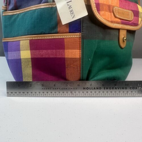 Ralph Lauren Madras Plaid Leather Drawstring Bucket Sling Bag Vintage NWT Colors - Picture 11 of 14