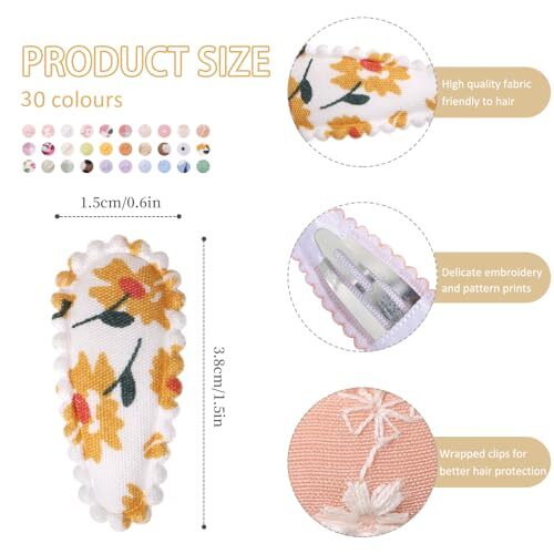 60 PCS Snap Hair Clips for Girls Flower Patterns Toddler Hair Clips 1.5" Wrap... - Picture 3 of 7