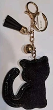 black cat keychain black Plush Rhinestone Purse Handbag Jewelry 