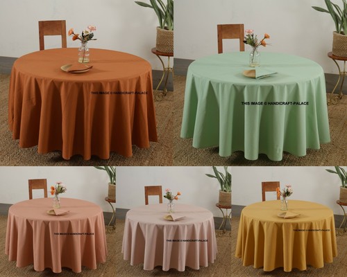 Indian Table Cloth Solid Cotton Linen Table Cover for Kitchen Round, 60IN Coffee - Picture 1 of 57