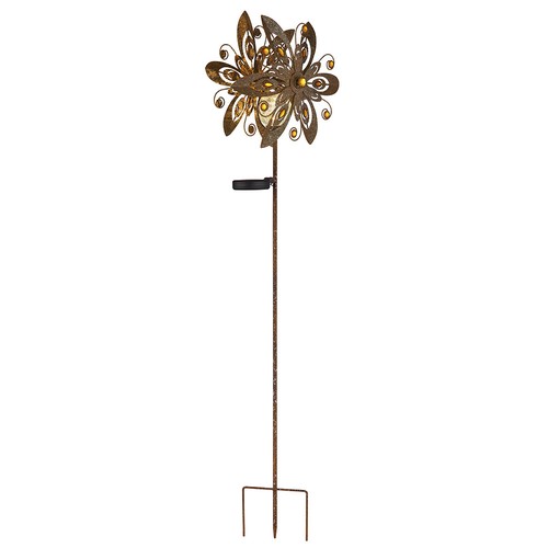 Windrad Solarlampe Außenleuchte LED Kugle Crackle Kristalle Erdspieß Metall rost - Bild 7 von 11