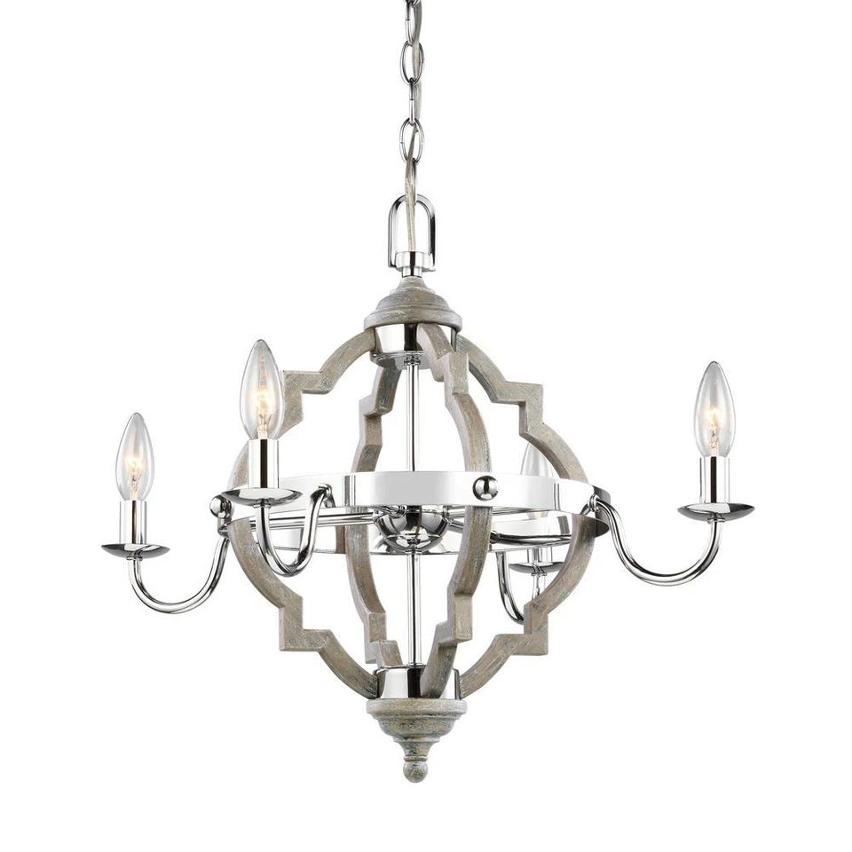 Lámpara de araña Sea Gull Lighting 3124904-846 Socorro 22 pulgadas 4 luces de pino lavado Foto 3 de 4