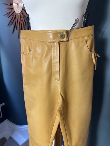 Chanel Vintage Leather Trousers - Mustard Colour - XS Size 6 34/36 Silk Lined - 第 18/24 張圖片