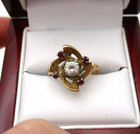 14K Yellow Gold Garnet & Clear Stone Flower Ring Size 8.25 [R212] — photo 1