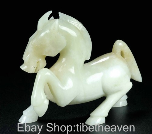 3.7" Old Chinese White Jade Carving Fengshui 12 Zodiac Year Horse Sculpture - Picture 7 of 9